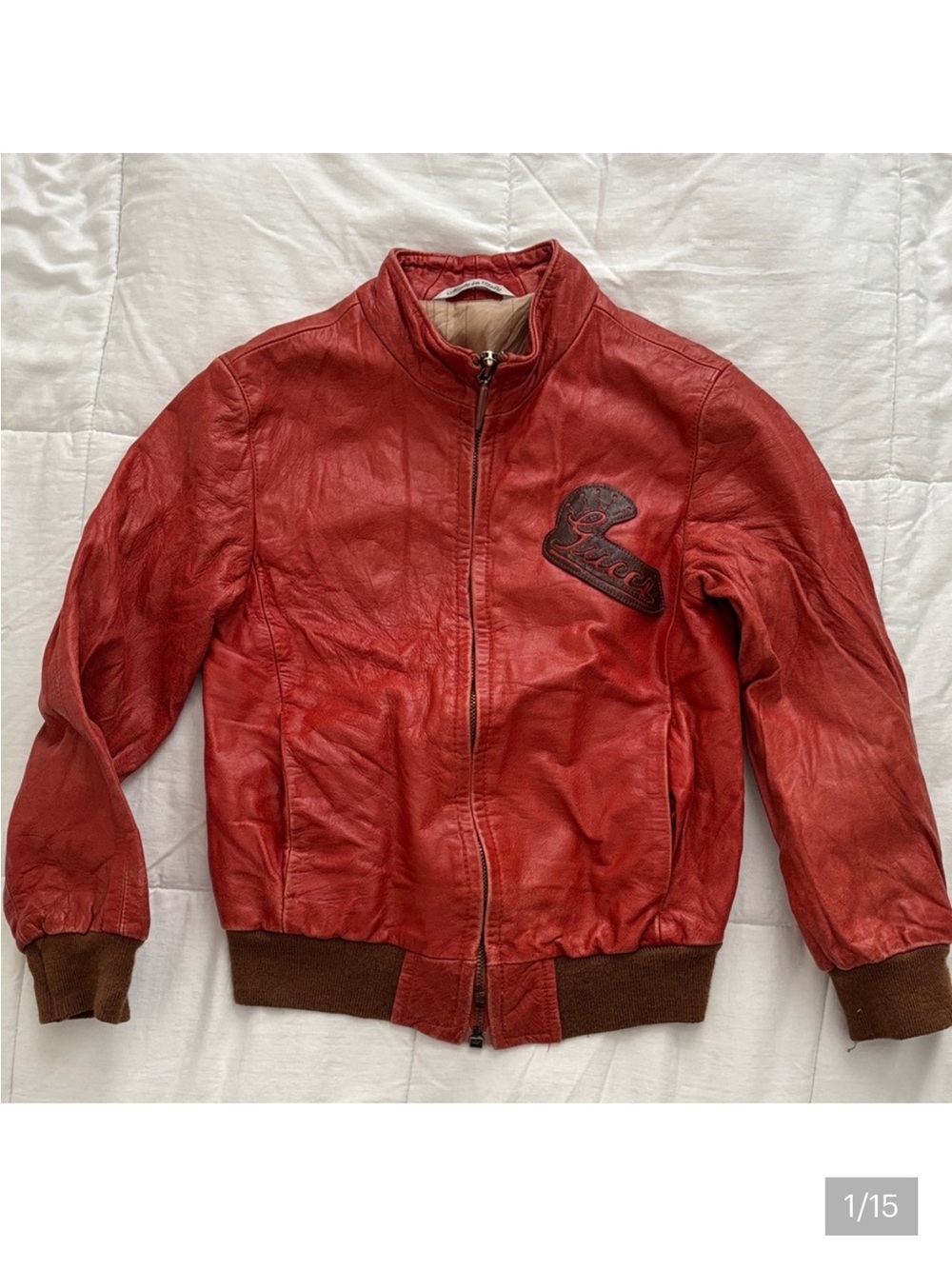 Gucci Red Leather Kids Bomber Jacket